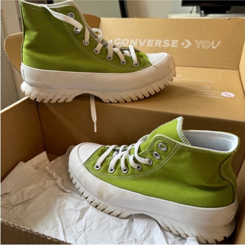 Converse Green Chunky Lug Sole Hi-Top Sneakers Women’s Size 8 - Picture 2 of 8